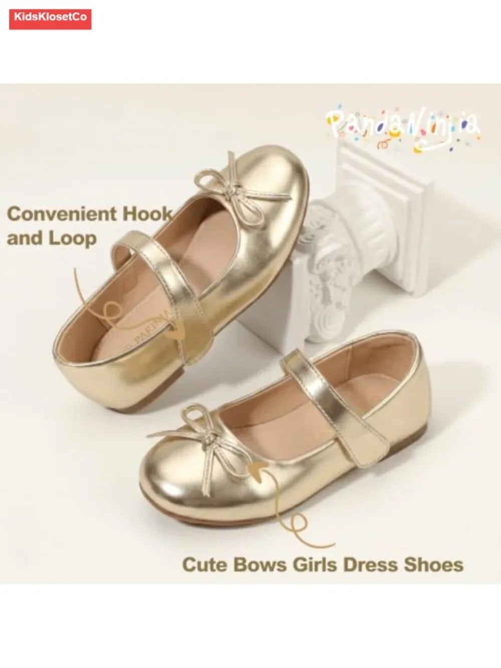 Girls Dress Shoes Toddler Flower Bows Mary Jane Ballet Flats Square Toe Hook &